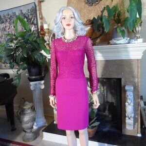 New Emilio Pucci Magenta Lace & Crepe Sheath Dress – Made in Italy – Size US 10